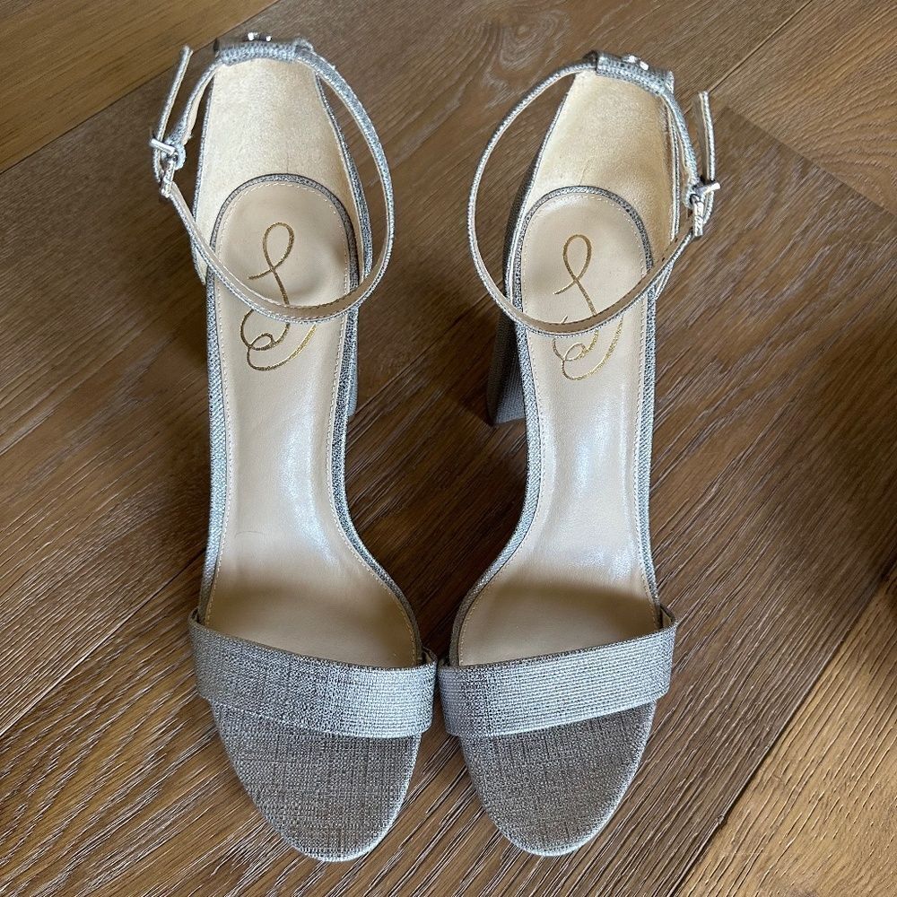 SAM EDELMAN Yaro Block Heel Sandal Pewter Metallic Ankle Strap 10.5 NEW - Picture 4 of 12
